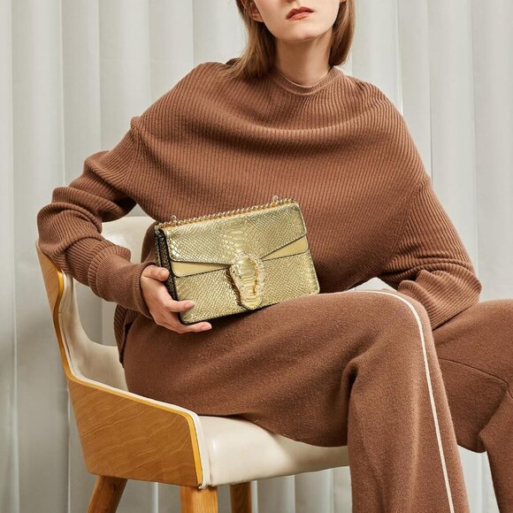 Women's Snake Print Leather Crossbody Shoulder Bag Satchel Purse Clutch - Picture 6 of 6